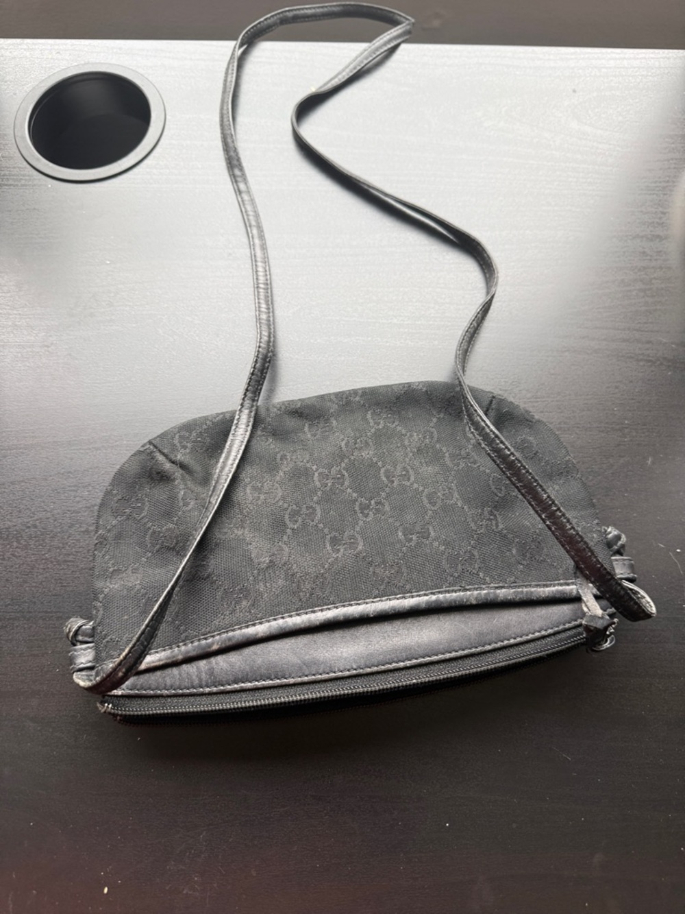 Gucci Black Monogram Crossbody with Gold-Tone Logo - Picture 10 of 11